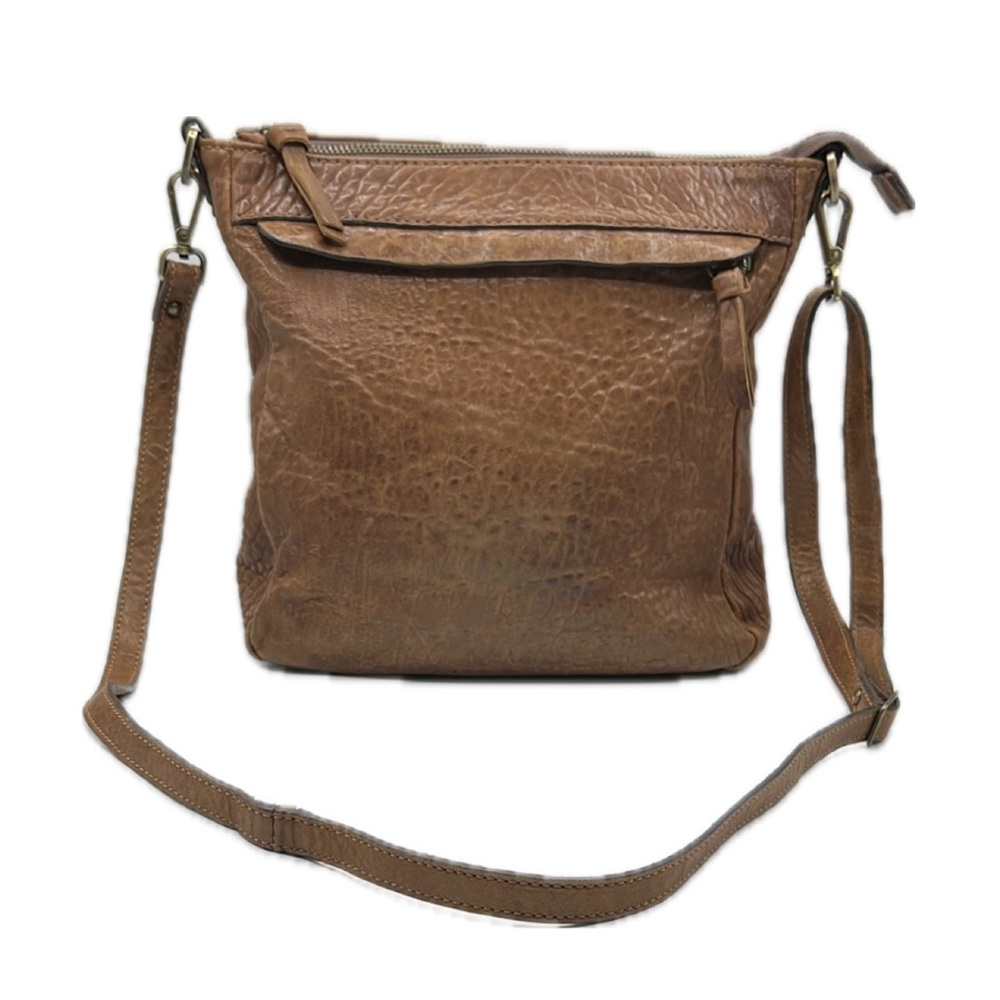 Maxon‎ Collection Italy Caramel Brown Distressed Leather Crossbody Bag